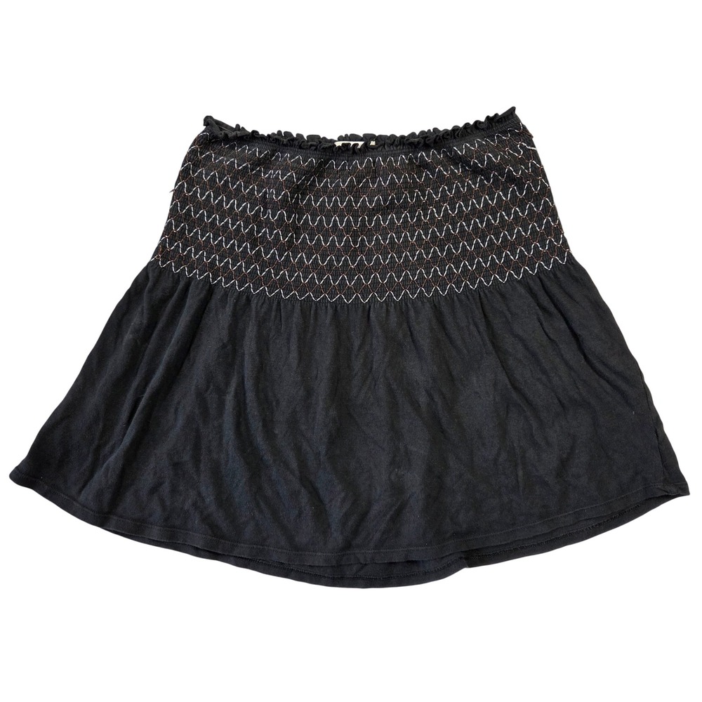 Old Navy Womens XS Black Smocked Mini Skirt Embroidered Zig Zag Boho Casual
